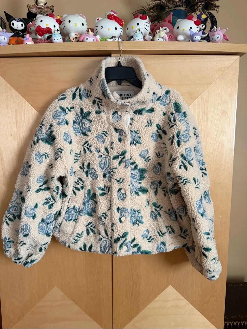 Cream Floral Teddy Jacket with Blue Rose Print - Picture 2 of 5